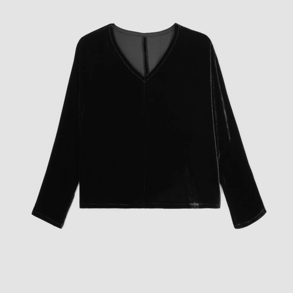 Eileen Fisher Silk Velvet V-Neck Long Dolman Sleeve Boxy Top - Picture 3 of 10